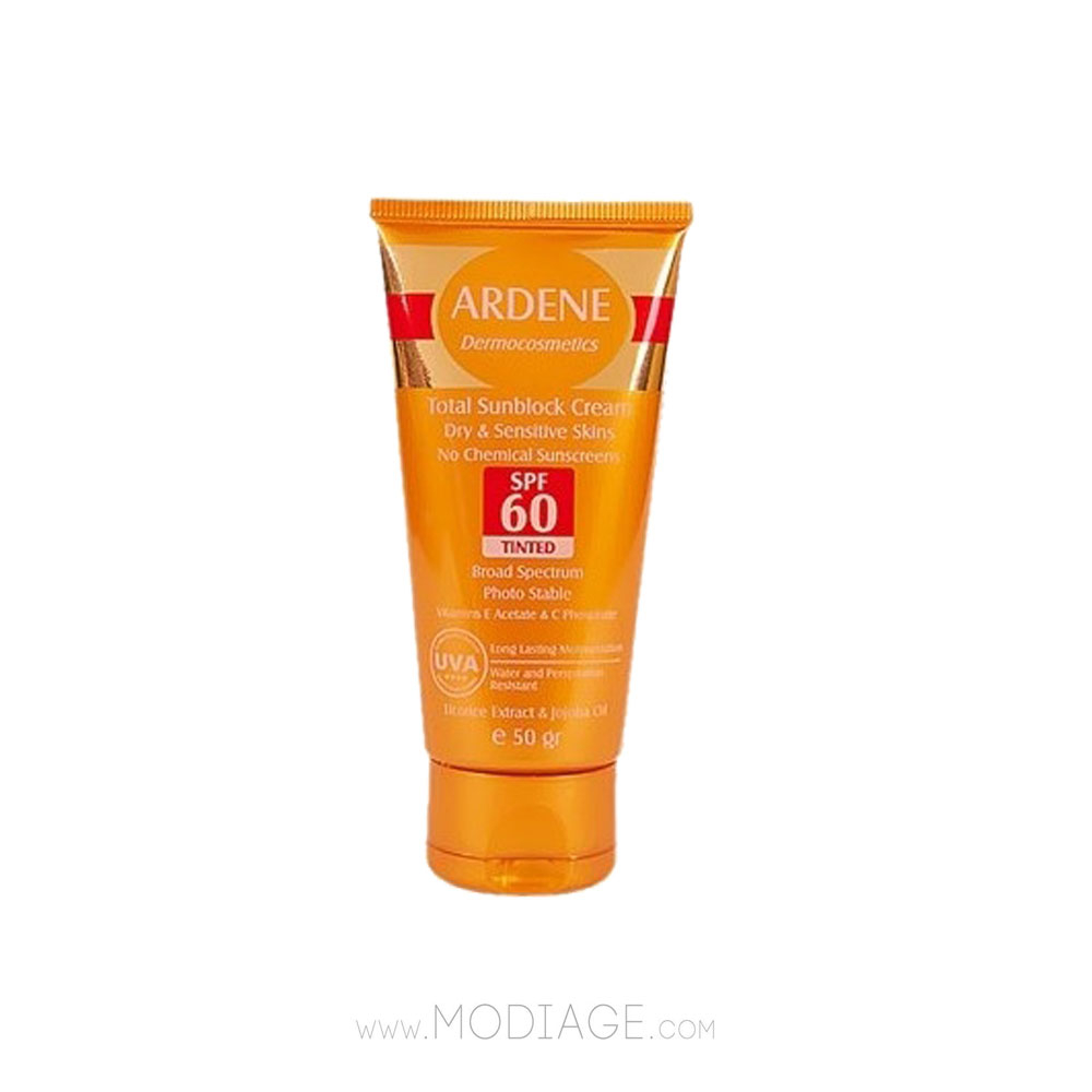 کرم ضد آفتاب spf 60 فاقد جاذبهای شیمیایی آردن Ardene Total Sunblock Tinted Cream No Chemical Sunscreens SPF60 50g