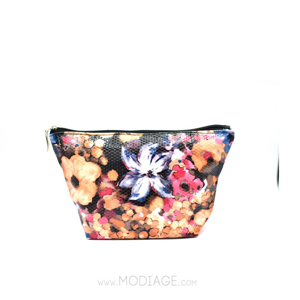 کیف آرایش چرمی گل دار بزرگ مدیاژ