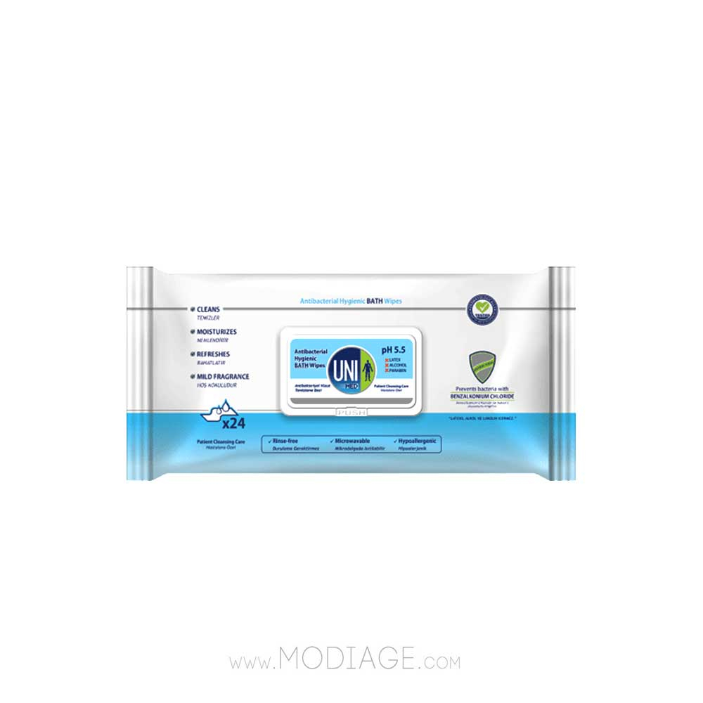 Uni Med antibacterial hygienic bath wipes دستمال مرطوب آنتی باکتریال حمام یونی مد Uni Med