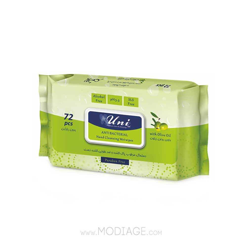 Uni Led Antibacterial Hand Cleansing Wet Wipe 72pcs دستمال مرطوب آنتی باکتریال 72 برگی یونی لد Uni Led
