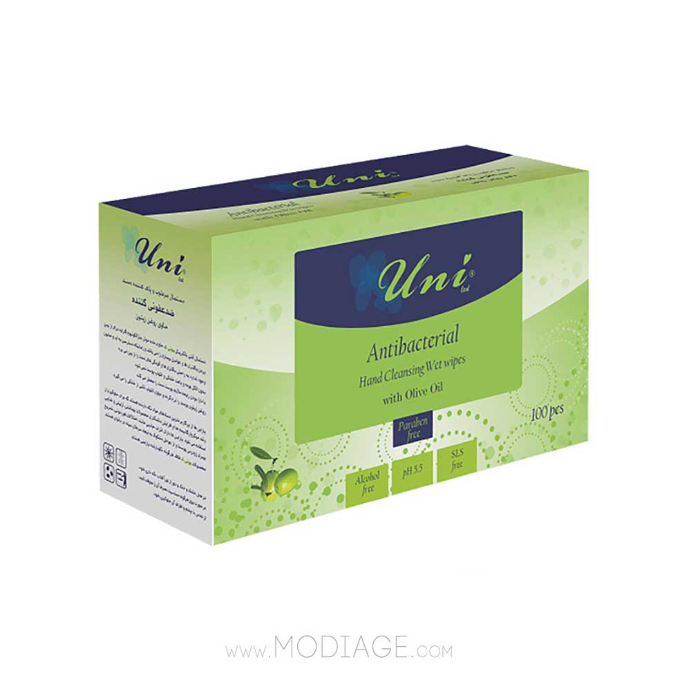 Uni Led hand and face sachet antibacterial wets wipes 100pcs دستمال مرطوب آنتی باکتریال ساشه ای یونی لد Uni Led