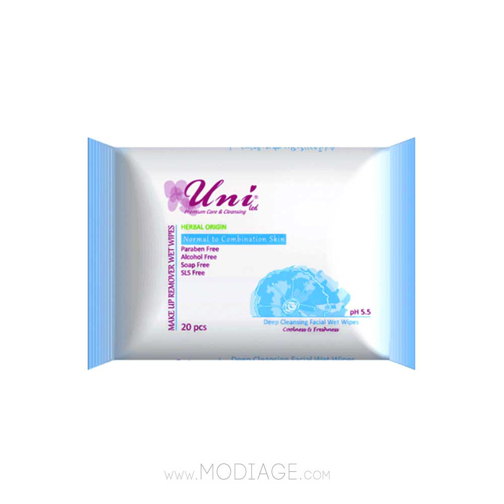 Uni Led makeup remover wet wipe 20 pcs دستمال مرطوب پاک کننده آرایش پوست نرمال یونی لد Uni Led