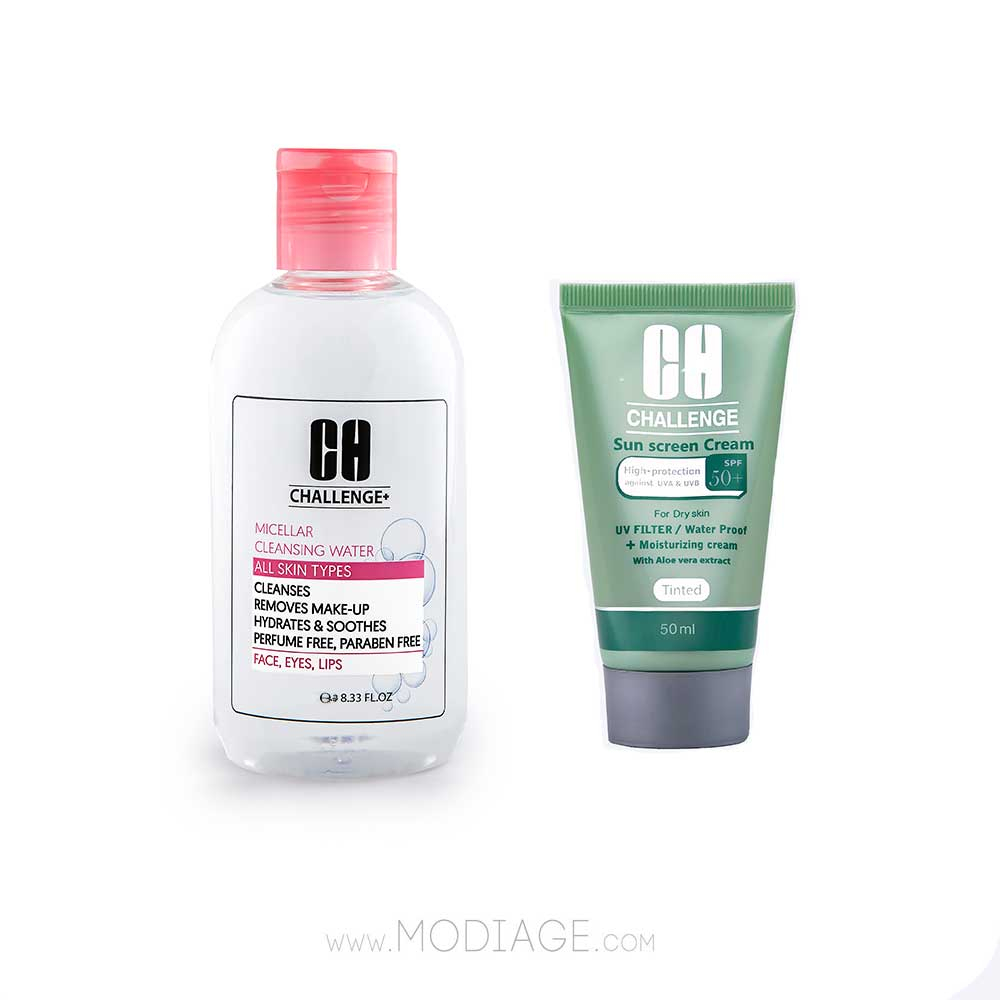 پک میسلارواتر پوست حساس و ضدآفتاب کرم پودری پوست نرمال و خشک چلنج challenge