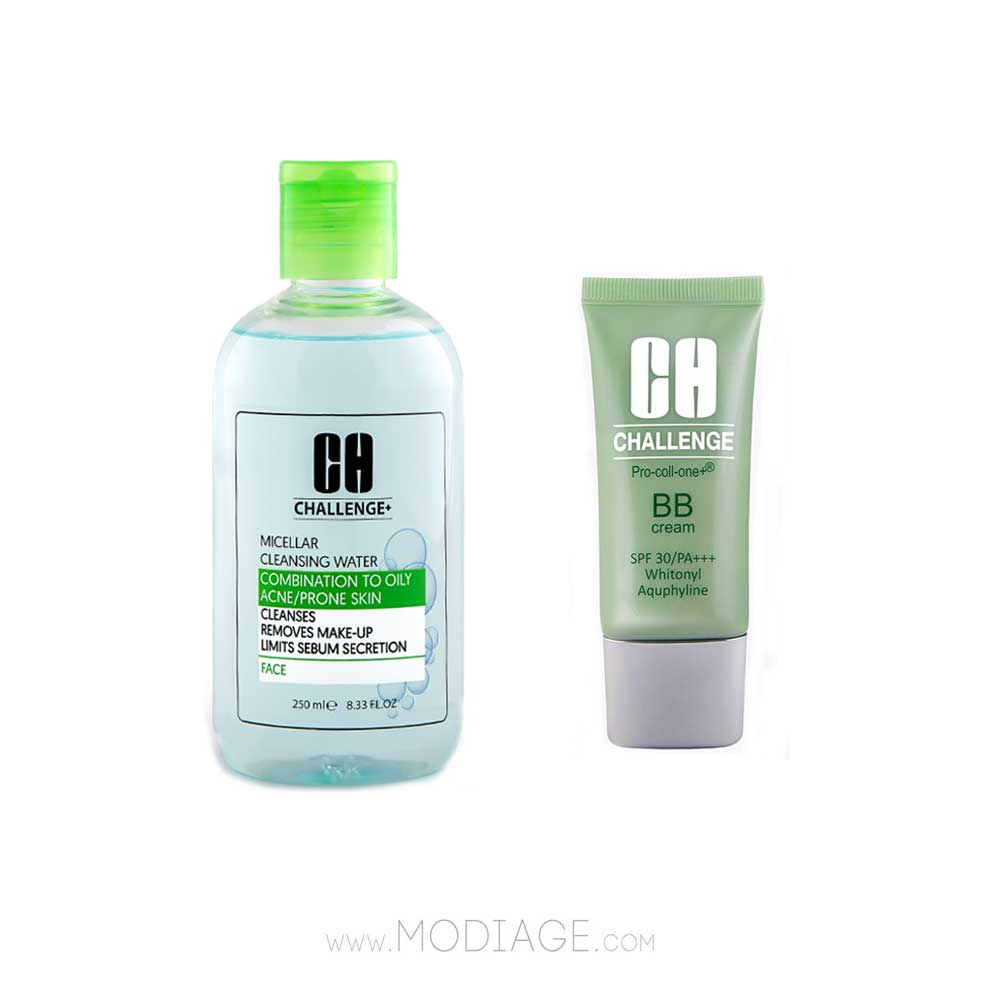 Challenge Micellar oily & bb cream highlight Pack پک میسلارواتر پوست چرب و بی بی کرم رنگ روشن چلنج challenge