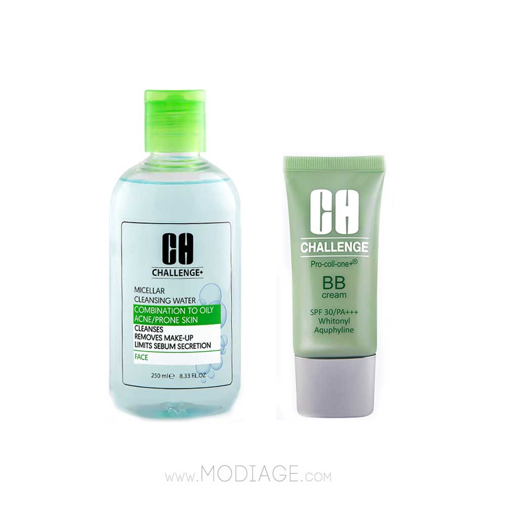 Challenge Micellar oily & bb cream beige Pack پک میسلارواتر پوست چرب و بی بی کرم بژ چلنج challenge