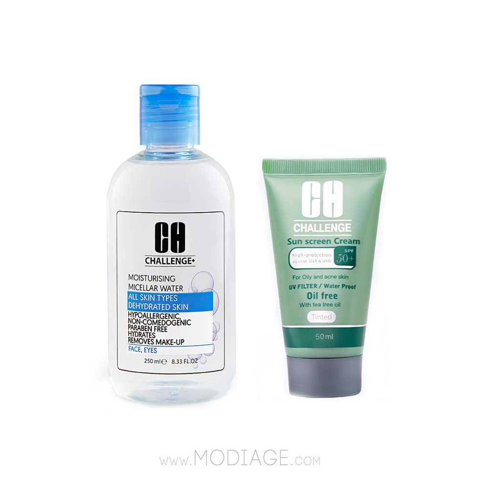 Challenge Micellar hydrate & Sun Screen oily Pack پک میسلارواتر آبرسان و ضدآفتاب کرم پودری پوست چرب چلنج challenge