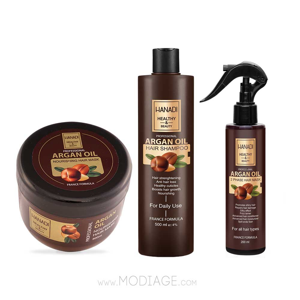 پک ماسک مو، اسپری دو فاز و شامپو سر آرگان هانادی HANADI