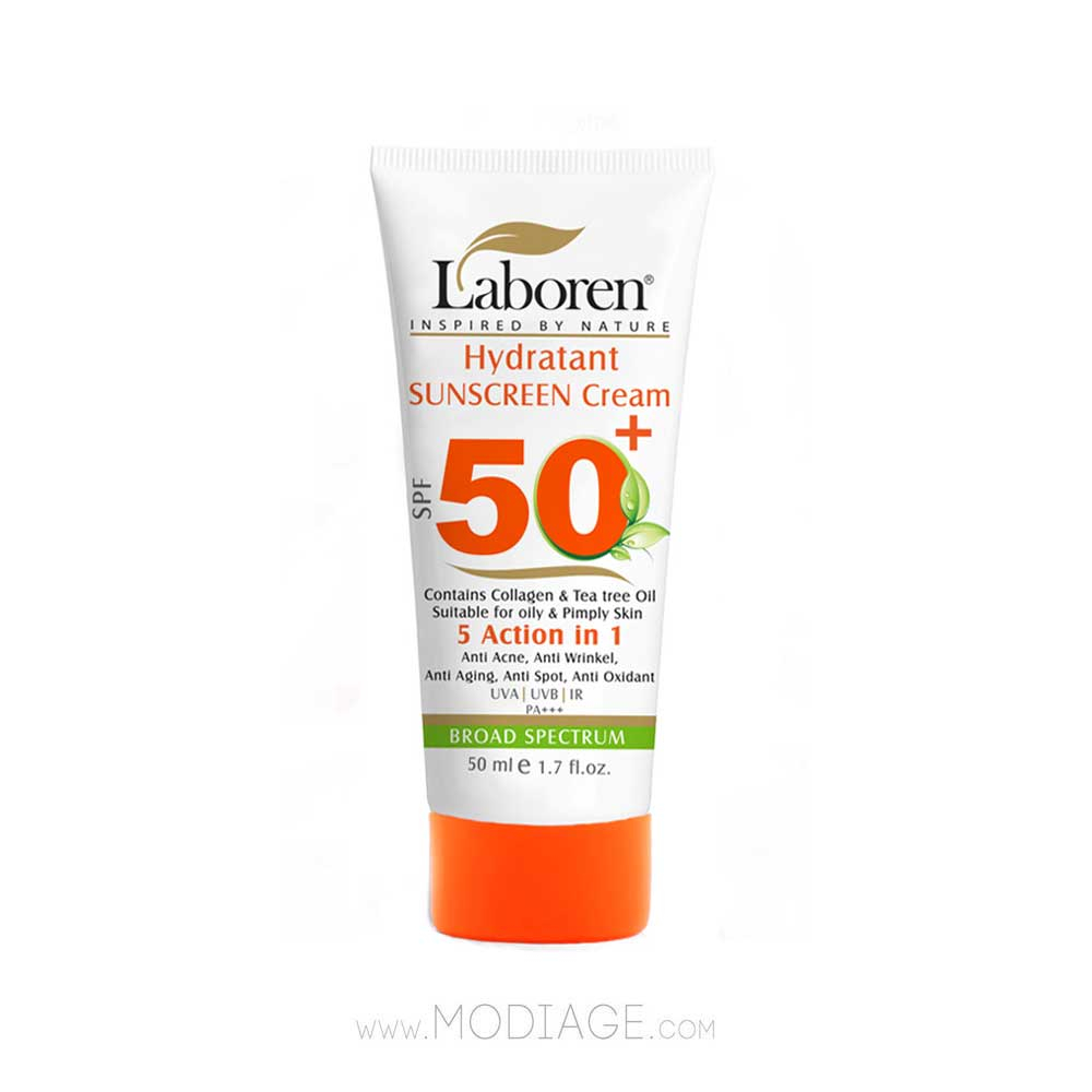 کرم ضد آفتاب 5 کاره بدون رنگ +SPF50 پوست چرب لابورن Laboren