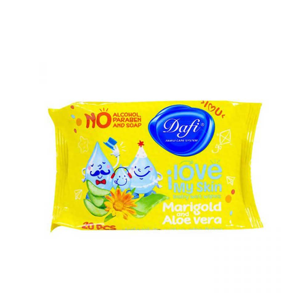Dafi Vitamin Baby Wet Wipes 20 Pieces دستمال مرطوب پاک کننده آلوئه ورا و مری گلد کودک دافی Dafi