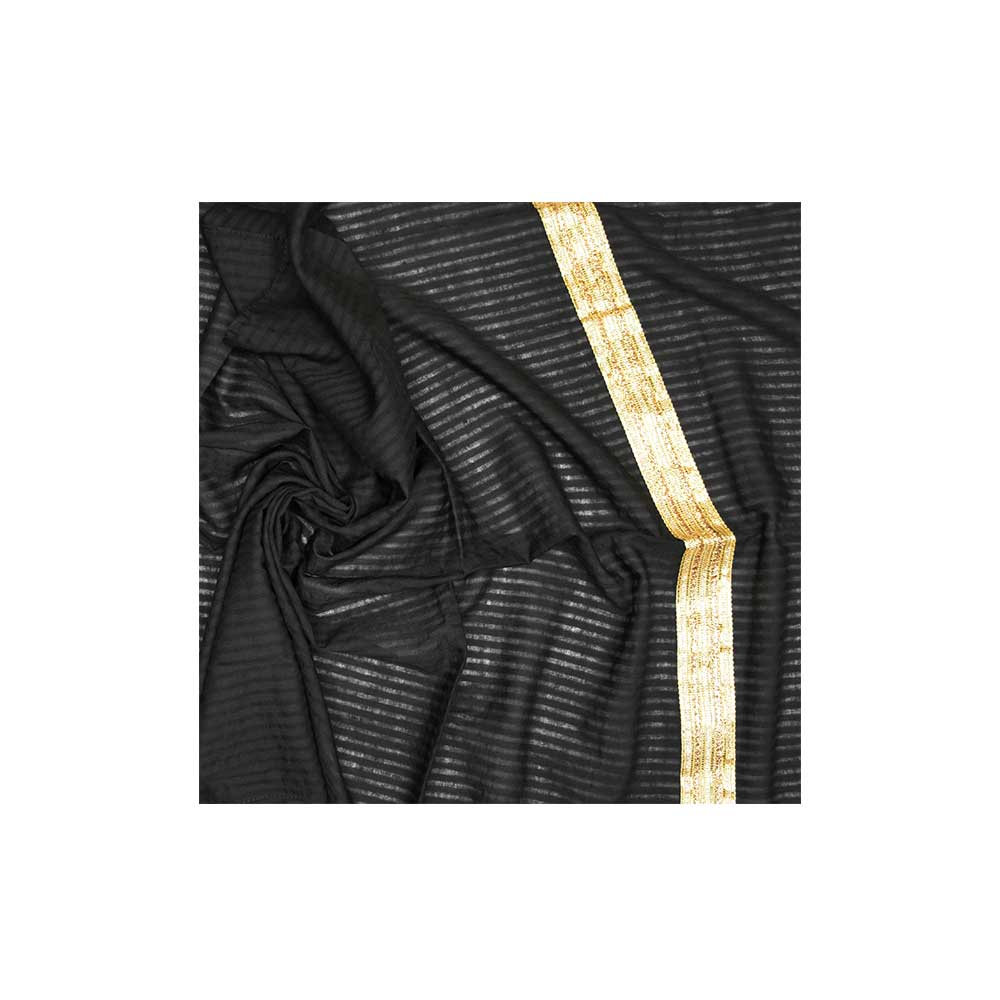 ME Black Scarf with Gold Ribbon شال نخی مشکی کد MH158 می ME