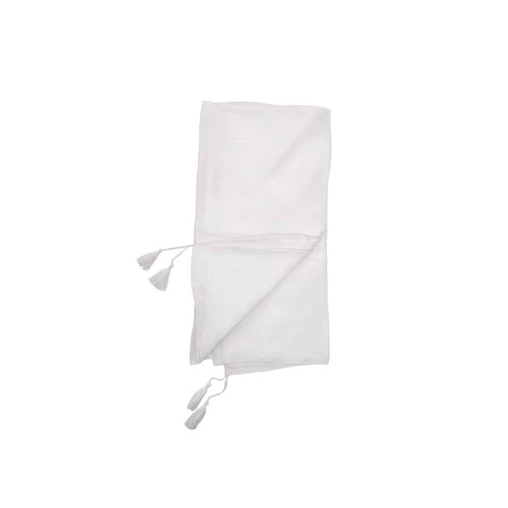 ME White Scarf Code NML172 شال نخی منگوله دار کد NML172 سفید می ME