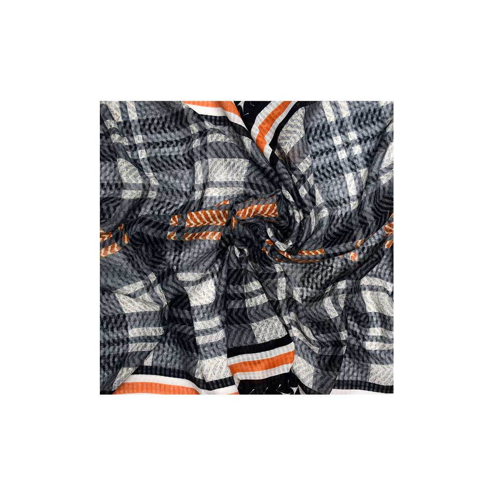 ME Grey Orange Scarf Code DH308 شال نخی دور حاشیه کد DH308 طوسی نارنجی می ME