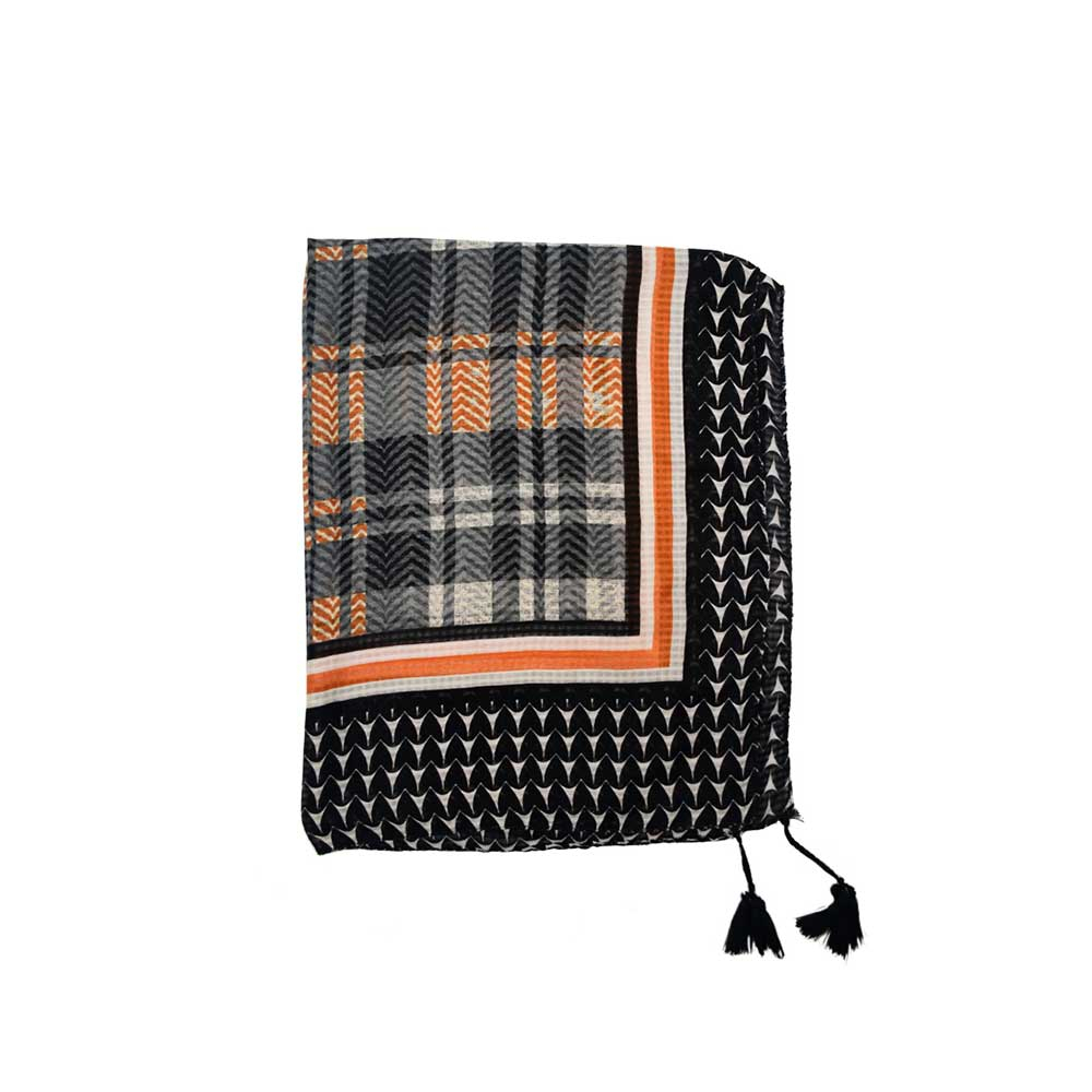ME Grey Orange Scarf Code DH308 شال نخی دور حاشیه کد DH308 طوسی نارنجی می ME