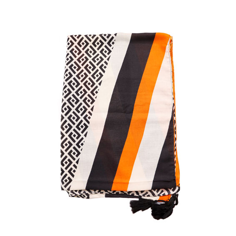 ME TH89 SCARF شال نخی منگوله دار نارنجی مشکی کد TH89 می ME