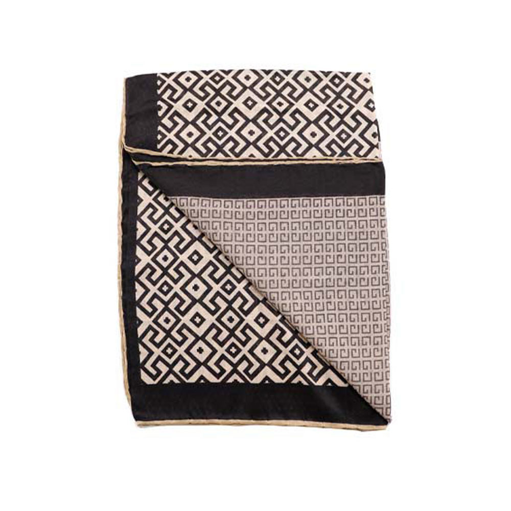 روسری نخی طرح دار مشکی کرم کد TM58 می ME