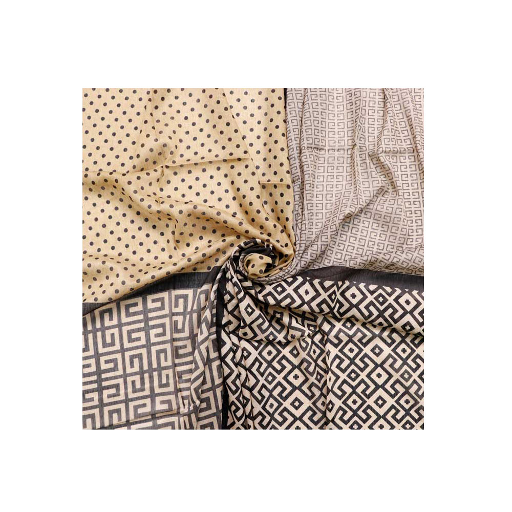 روسری نخی طرح دار مشکی کرم کد TM58 می ME