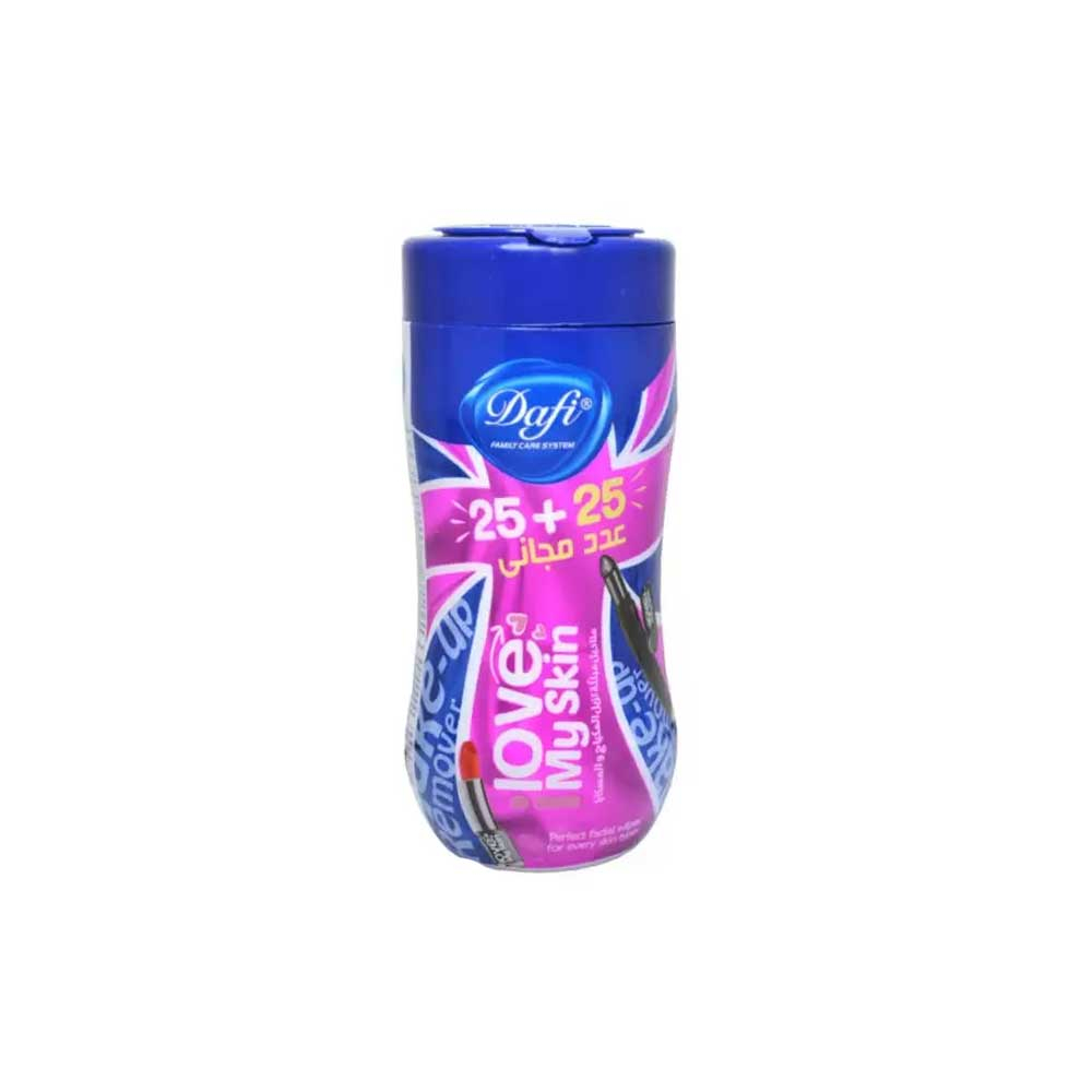 DAFI LOVE MY SKIN MAKE UP REMOVER FACIAL WIPES دستمال مرطوب آرایشی کمر باریک 50 عددی دافی DAFI