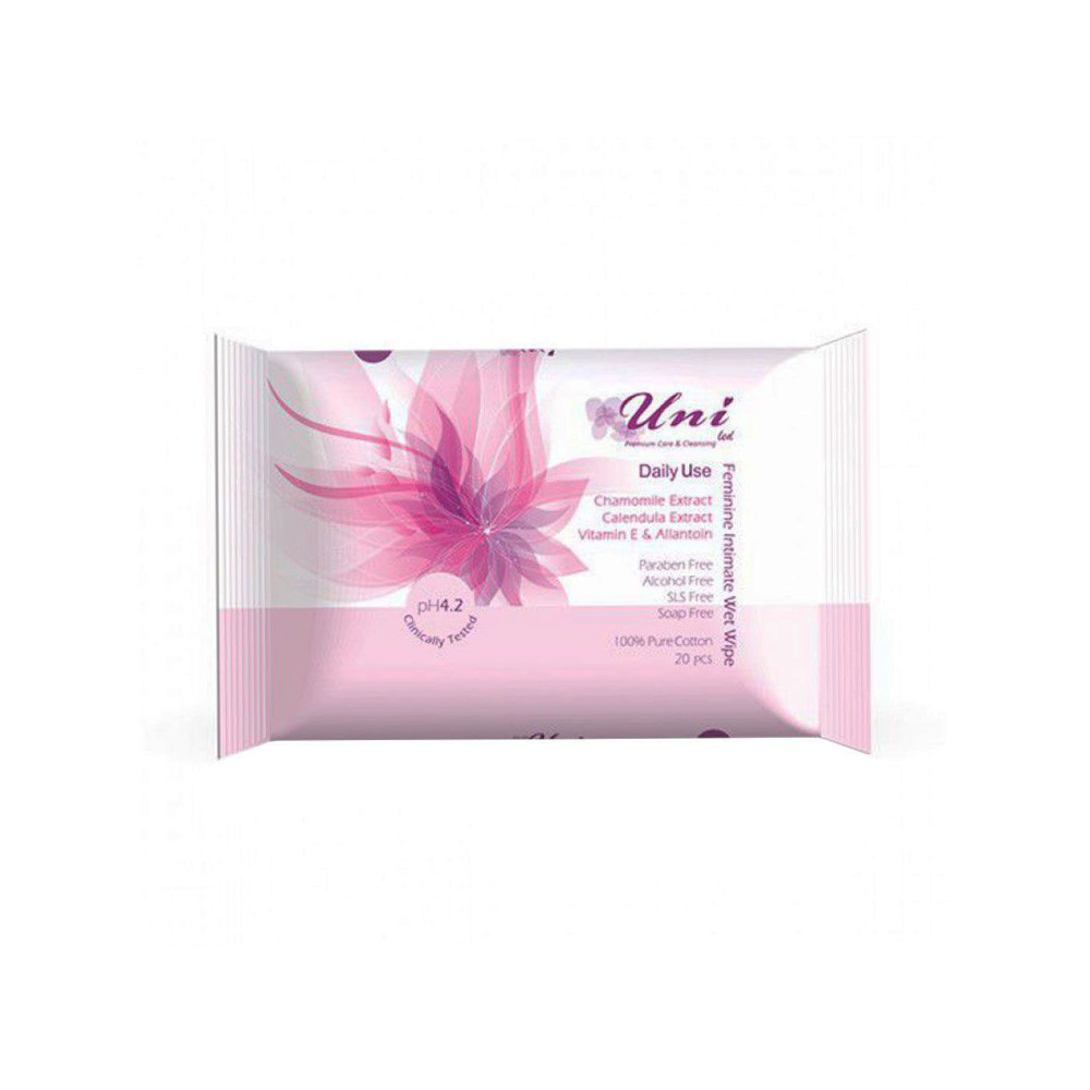 Uni Led Feminine Intimate Wet Wipes 20pcs دستمال مرطوب معطر پاک کننده بانوان بابونه 20 برگی یونی لد Uni Led