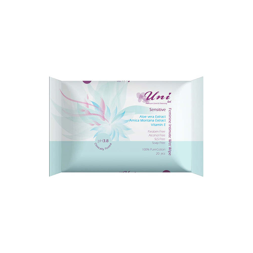 Uni Led Sensitive Feminine Intimate Wet Wipes 20pcs دستمال مرطوب معطر پاک کننده پوست حساس 20 برگی یونی لد Uni Led