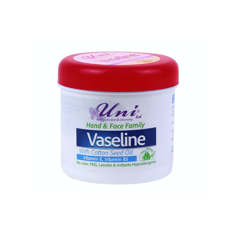 وازلین کاسه‌ای حاوی روغن پنبه دانه و ویتامین E یونی لد Uni Led