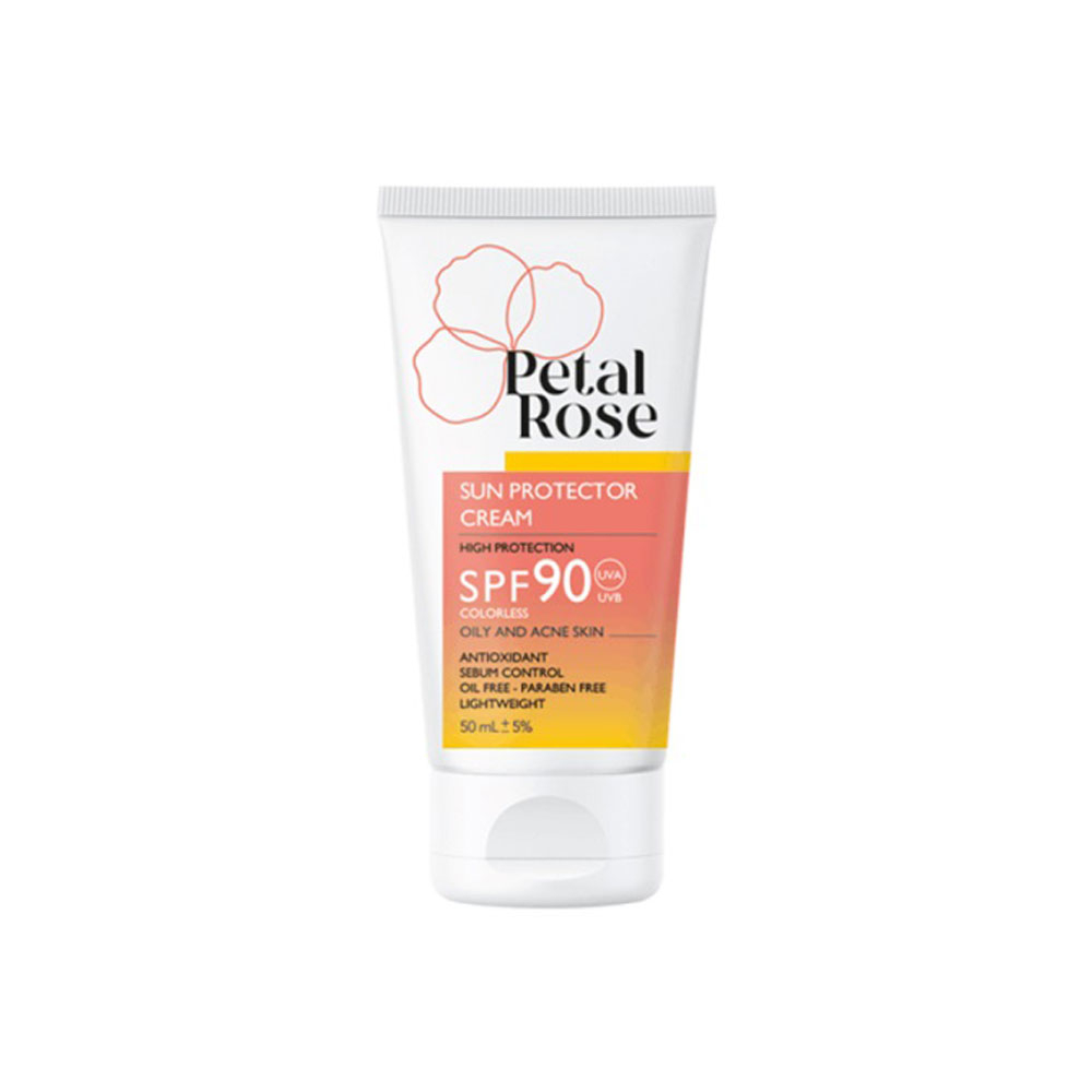 کرم ضد آفتاب بی رنگ SPF90 پوست چرب و مستعد آکنه پتال رز  PETAL ROSE