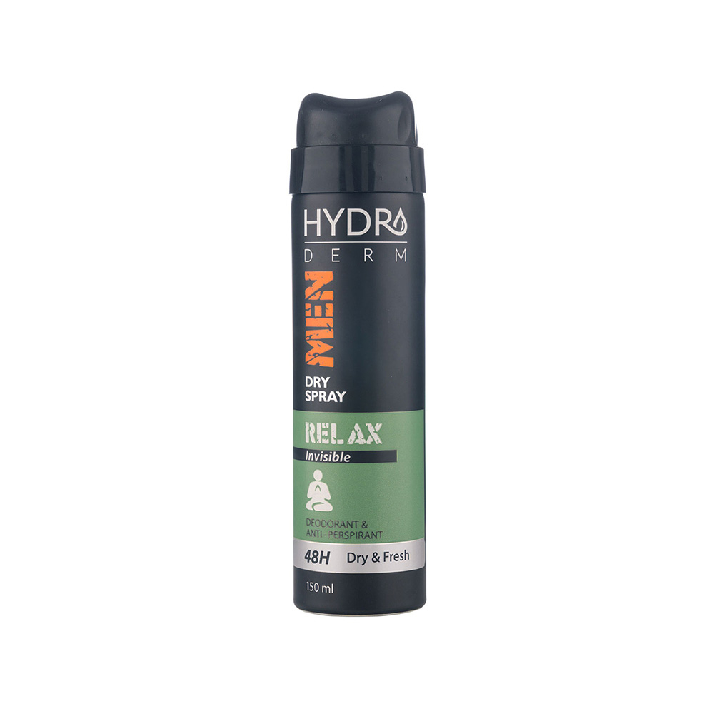 Hydroderm Men Deodorant Dry Spray Men Relax Invisible تصویر اسپری دئودورانت آقایان هیدرودرم مدل Relax حجم 150 میل