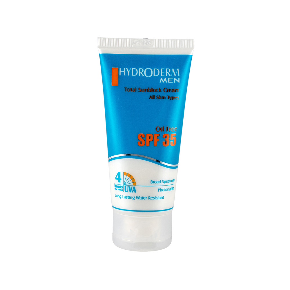 تصویر کرم ضد آفتاب آقایان فاقد چربی بی رنگ SPF35 هیدرودرم