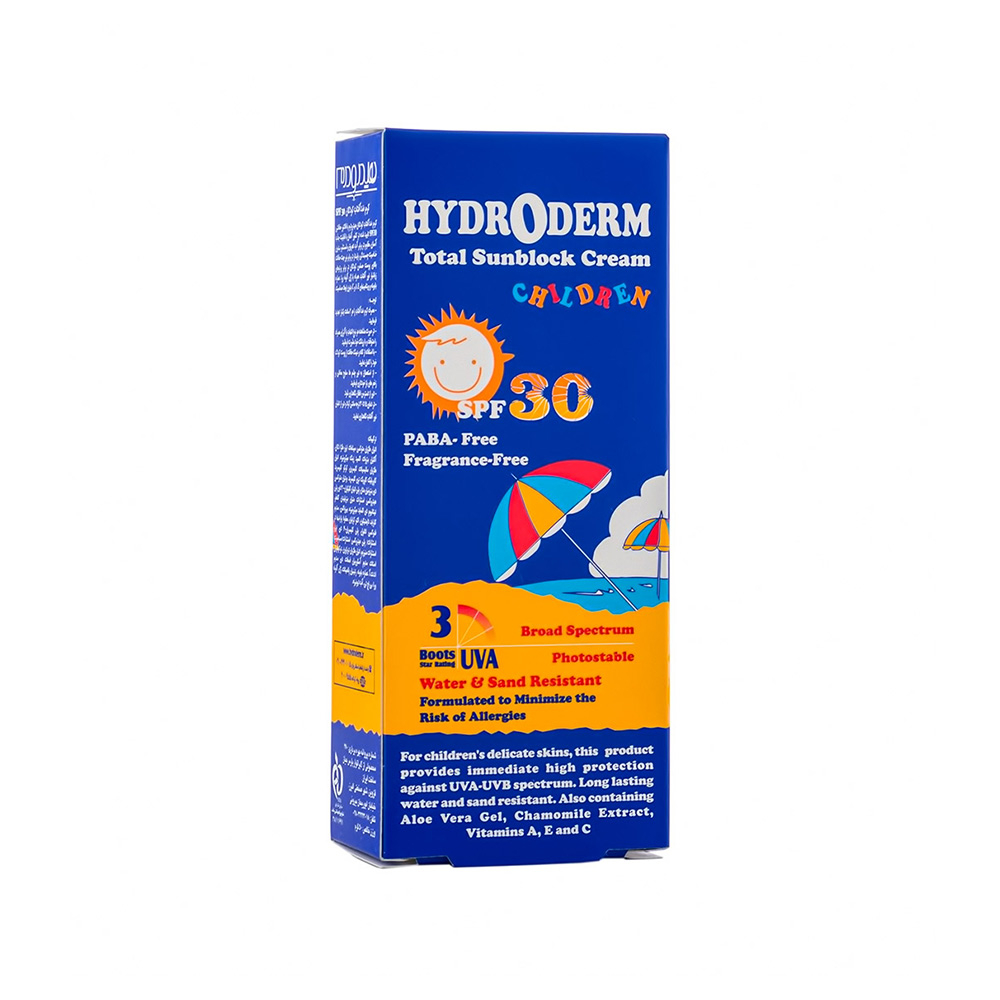 تصویر کرم ضد آفتاب بی رنگ کودکان هیدرودرم SPF30