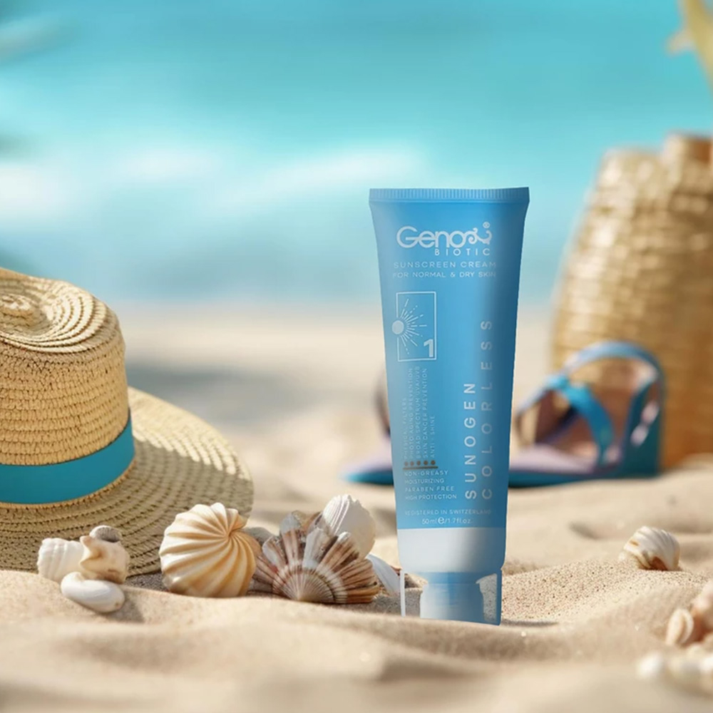 تصویر کرم ضد آفتاب بی‌رنگ Spf50 ژنوبایوتیک مدل سانوژن