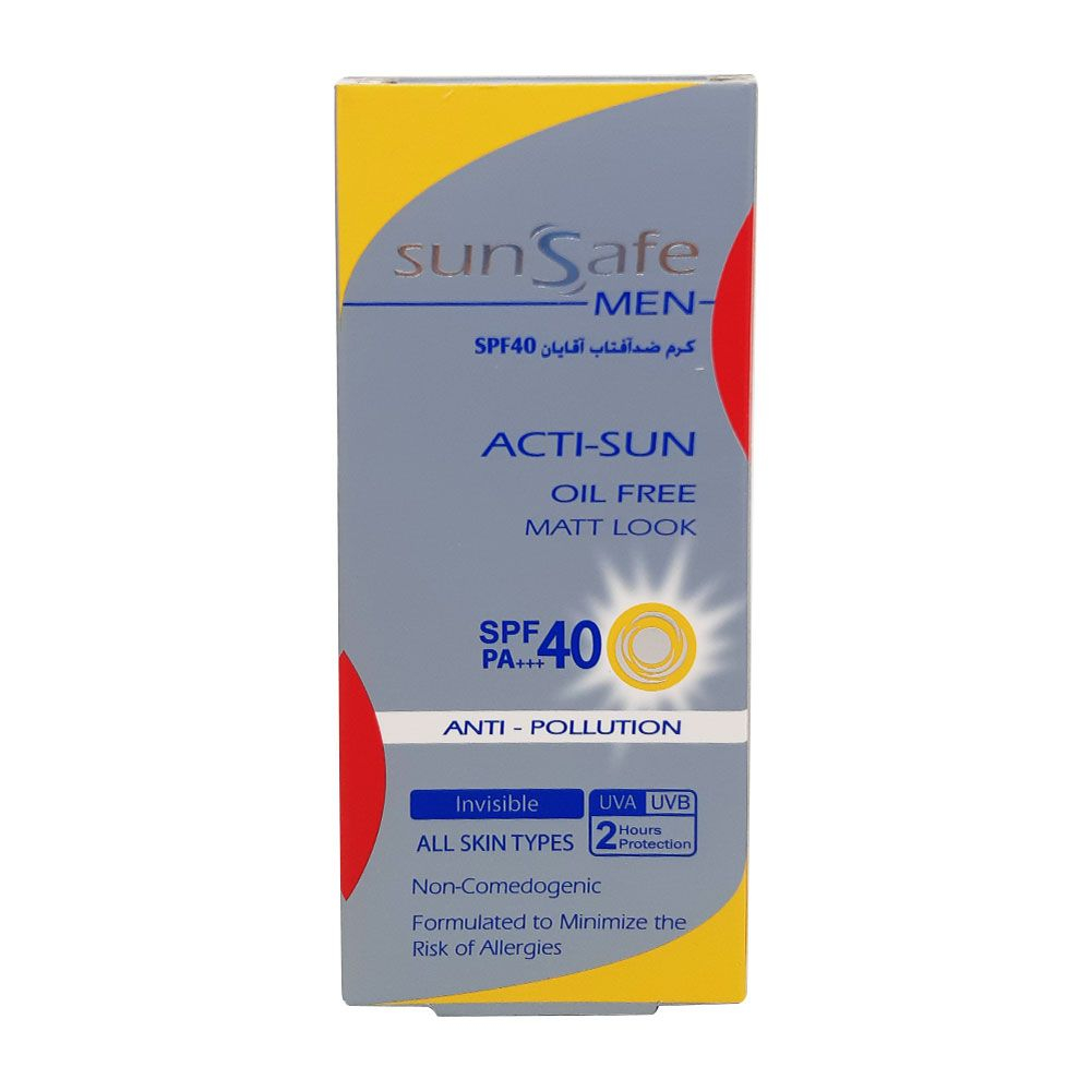 تصویر کرم ضد آفتاب بی رنگ آقایان SPF40 سان سیف 50 میل