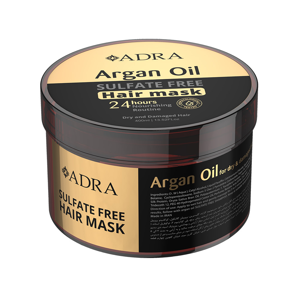 تصویر ماسک مو فاقد سولفات روغن آرگان آدرا مناسب موی خشک و آسیب دیده