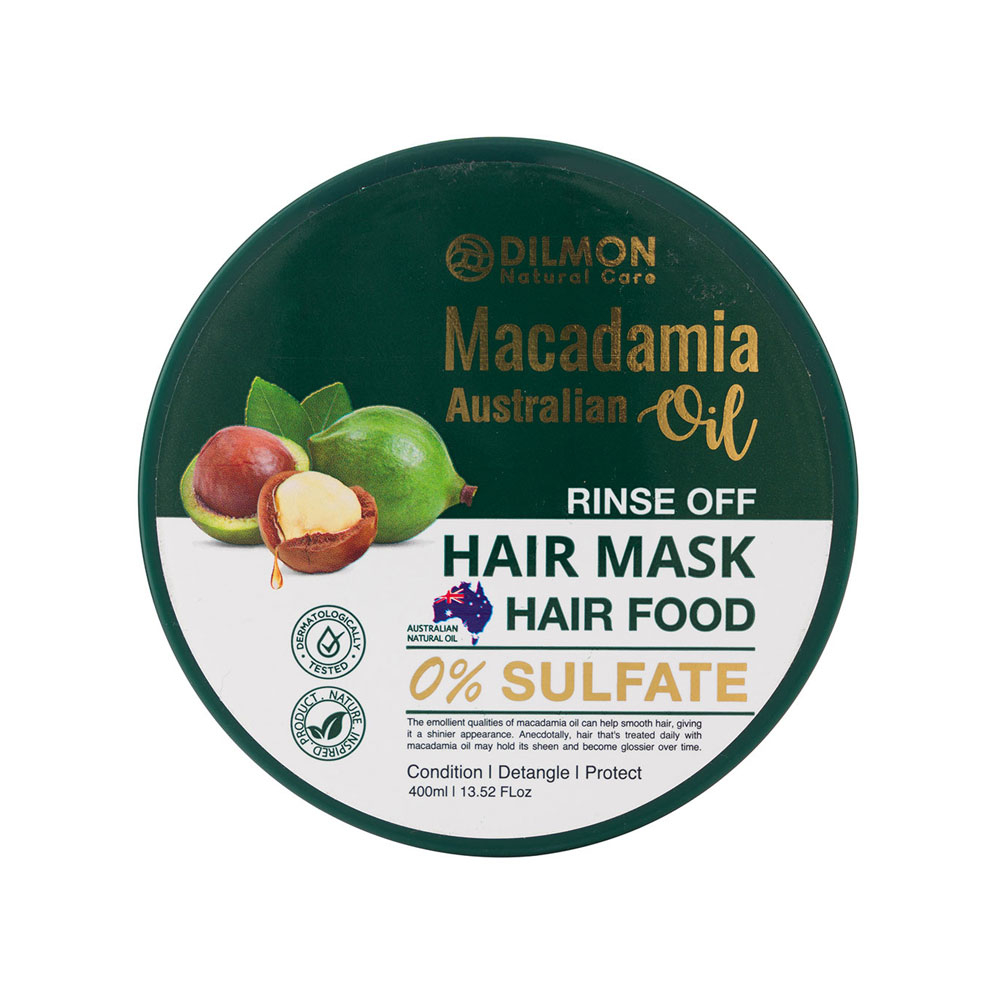 Dilmon Macadamia Hair Mask 400 ml ماسک مو دیلمون فاقد سولفات مناسب انواع مو حاوی روغن ماکادمیا حجم 400 میل