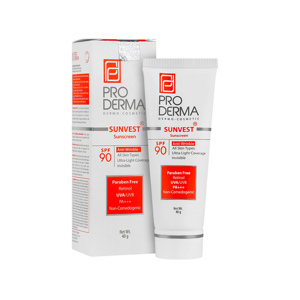 کرم ضد آفتاب و ضد چروک بی رنگ SPF90 پرودرما مناسب انواع پوست