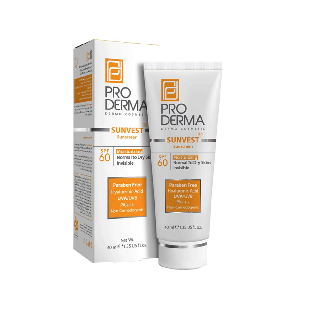 کرم ضد آفتاب بی رنگ پرودرما SPF60 مناسب پوست نرمال تا خشک