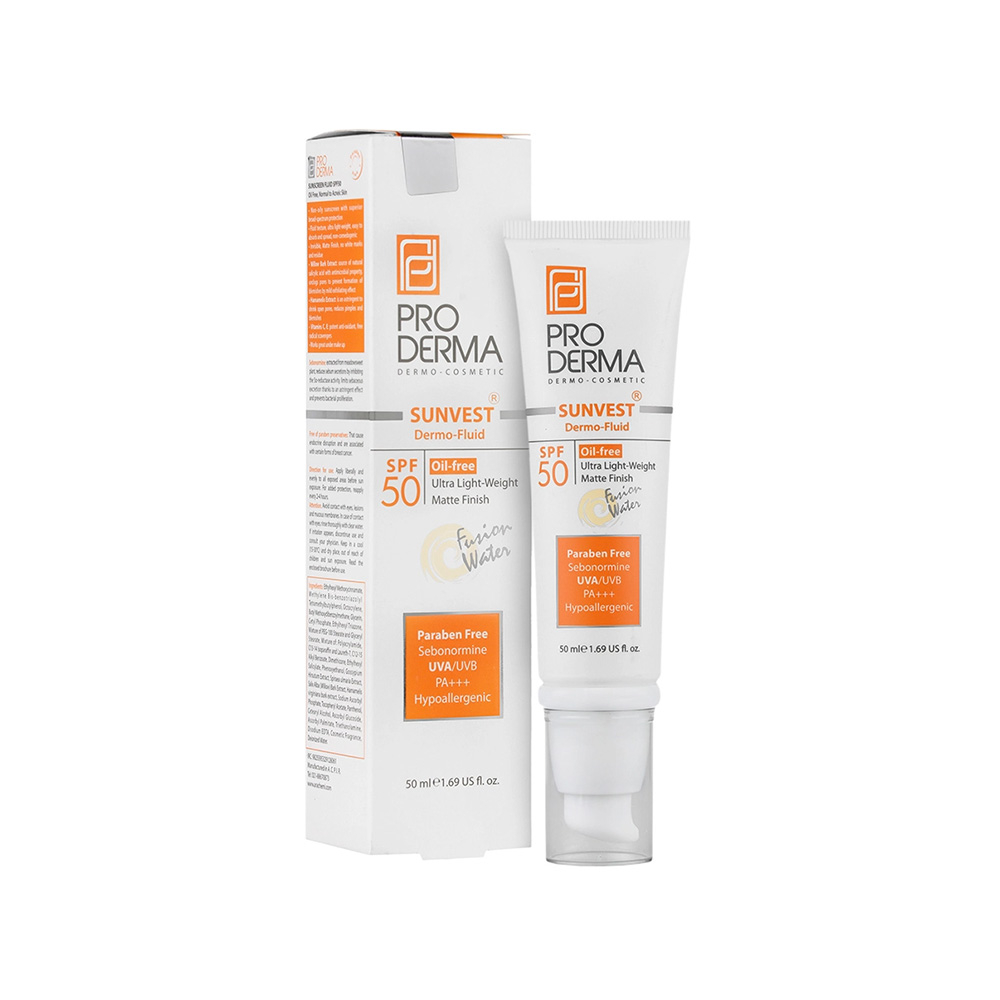 فلوئید ضد آفتاب فاقد چربی SPF50 پرودرما مناسب پوست چرب