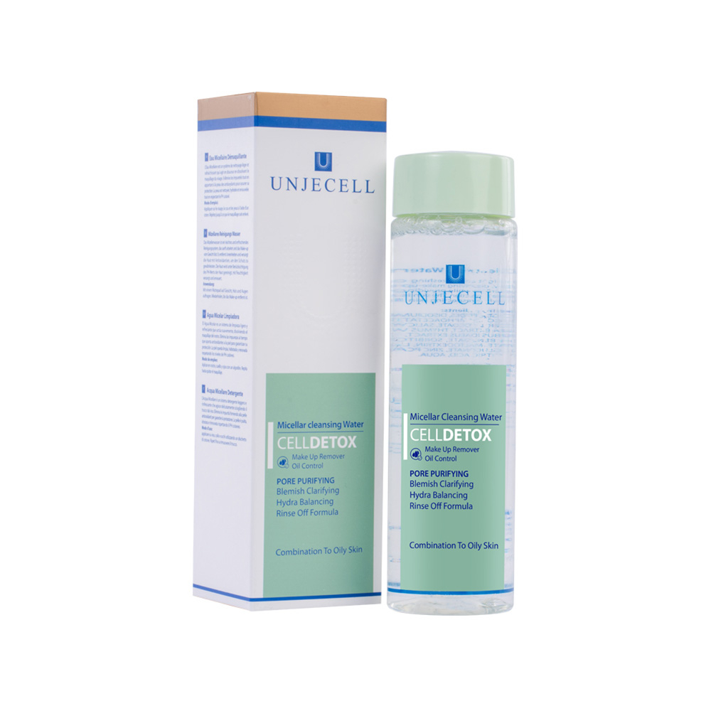 Unjecell Micellar Cleansing Water Oily Skin میسلار واتر صورت و چشم آنژسل مناسب پوست چرب و مختلط