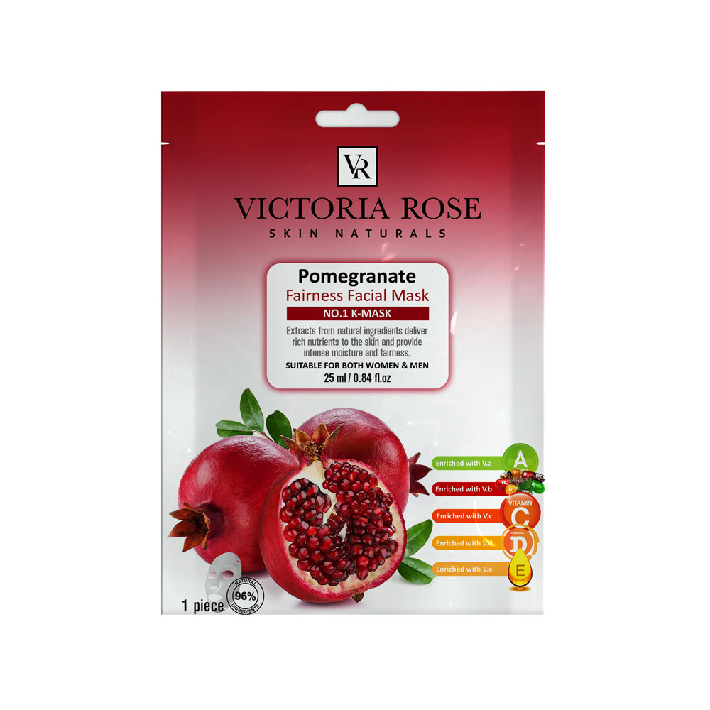 Victoria Rose Pomegranate Face Sheet Mask ماسک صورت ورقه ای ویکتوریا رز حاوی عصاره انار