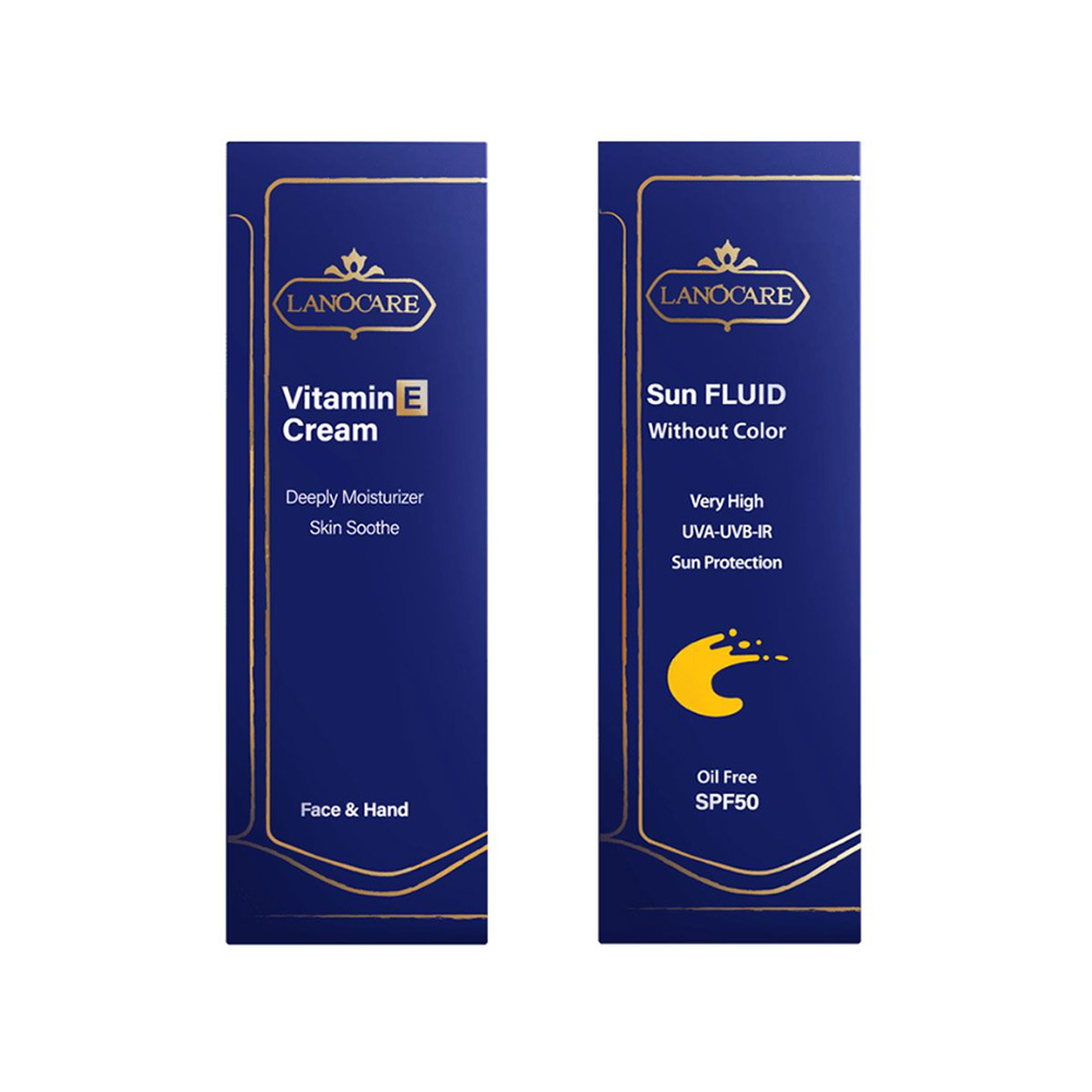پک مراقبتی ضدآفتاب فلوئید بی رنگ SPF50 و کرم ویتامین E لانوکر