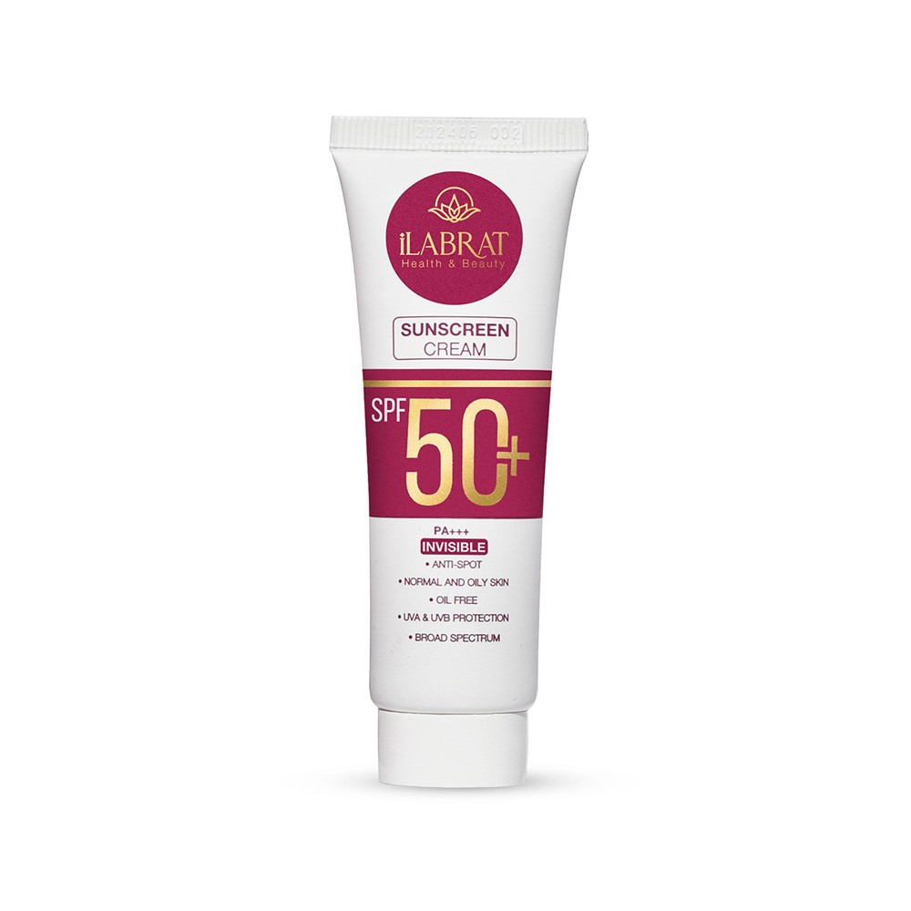 کرم ضد آفتاب و ضد لک بی رنگ فاقد چربی SPF50 ایلابرت مناسب پوست نرمال و چرب