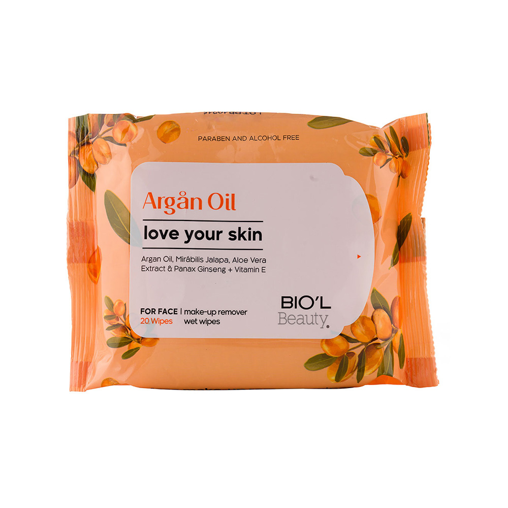 دستمال مرطوب پاک کننده آرایش بیول مدل Argan Oil مناسب پوست خشک و حساس