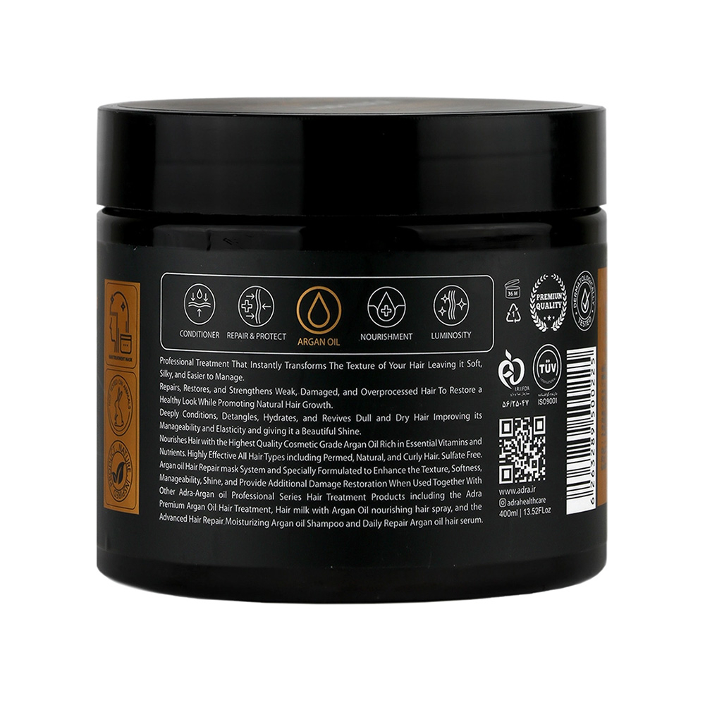 ماسک مو فاقد سولفات آدرا حاوی روغن آرگان مناسب موی خشک و آسیب دیده