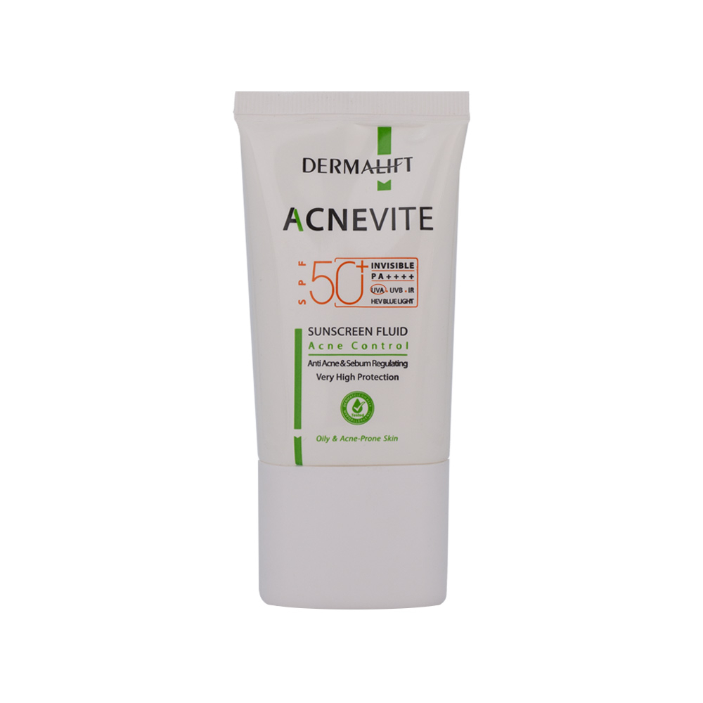 فلوئید ضد آفتاب SPF50 درمالیفت مدل Acnevite مناسب پوست چرب و جوش دار