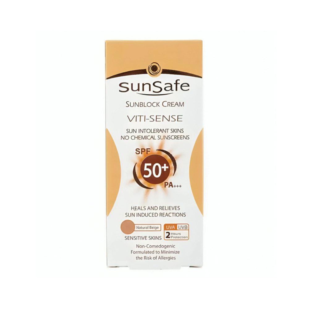 کرم ضد آفتاب رنگی فاقد جاذب های شیمیایی SPF50 سان سیف