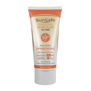 تصویر فلوئید ضد آفتاب فاقد چربی SPF50 سان سیف مناسب پوست چرب مدل ACNE-FLUID