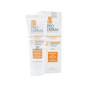 کرم ضد آفتاب فاقد جاذب های شیمیایی رنگی SPF40 پرودرما مناسب پوست حساس