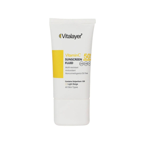 فلوئید ضد آفتاب رنگی SPF50 ویتالیر حاوی ویتامین C مناسب انواع پوست