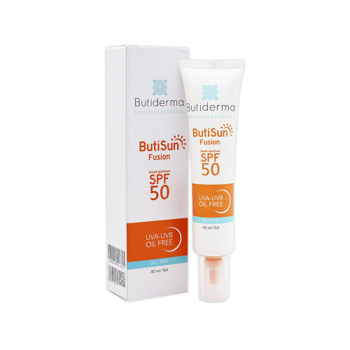 تصویر ضدآفتاب بی رنگ SPF50 بیوتی درما مدل فیوژن مناسب پوست چرب و مستعد آکنه