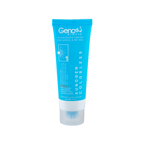 تصویر کرم ضد آفتاب بی‌رنگ Spf50 ژنوبایوتیک مدل سانوژن