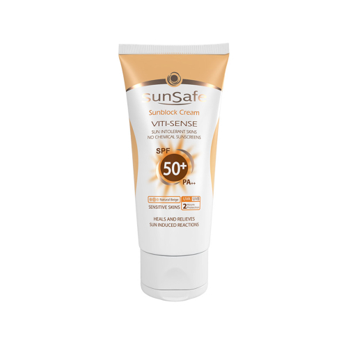 کرم ضد آفتاب رنگی فاقد جاذب های شیمیایی SPF50 سان سیف