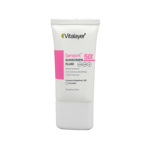 فلوئید ضد آفتاب بی رنگ SPF50 ویتالیر مدل Sensivit مناسب پوست حساس